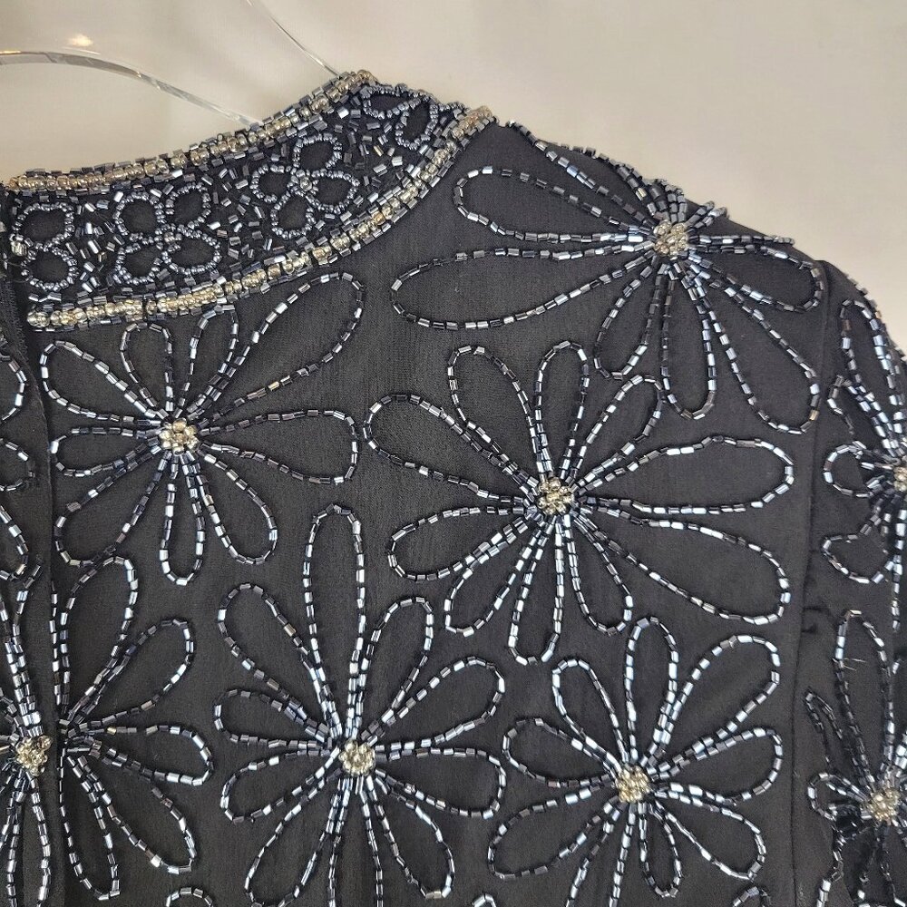PAPELL BOUTIQUE EVENING Vintage Black Beaded Silk Top - Size S - Picture 3 of 6